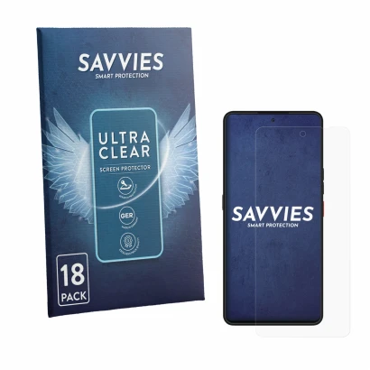 Parte frontale di una confezione del prodotto con il logo del marchio Savvies. Accanto è raffigurato il dispositivo Volla Phon