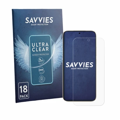 Parte frontale di una confezione del prodotto con il logo del marchio Savvies. Accanto è raffigurato il dispositivo Honor X80 