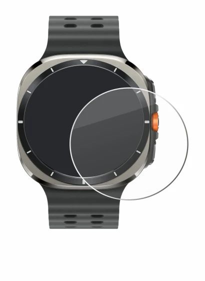 Immagine del dispositivo Samsung Galaxy Watch Ultra (47 mm) con un'ampia varietà di protezioni per lo schermo.