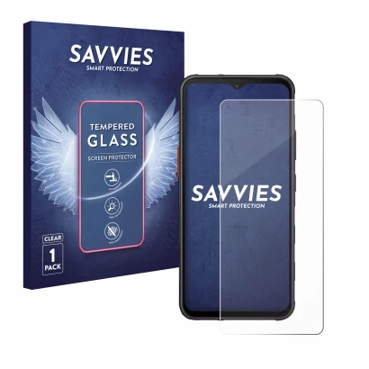 Parte frontale di una confezione del prodotto con il logo del marchio Savvies. Accanto è raffigurato il dispositivo Samsung Ga