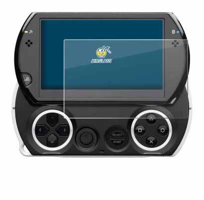 Immagine del dispositivo Sony PSP Go con un'ampia varietà di protezioni per lo schermo.