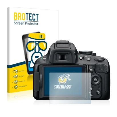 Parte frontale di una confezione del prodotto con il logo del marchio BROTECT. Accanto è raffigurato il dispositivo Nikon D510