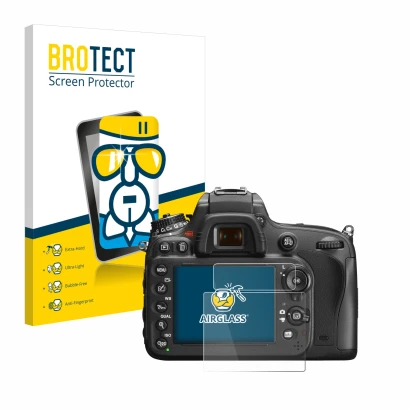 Parte frontale di una confezione del prodotto con il logo del marchio BROTECT. Accanto è raffigurato il dispositivo Nikon D600
