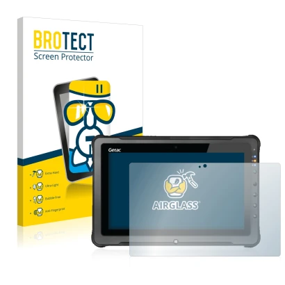 Parte frontale di una confezione del prodotto con il logo del marchio BROTECT. Accanto è raffigurato il dispositivo Getac F110