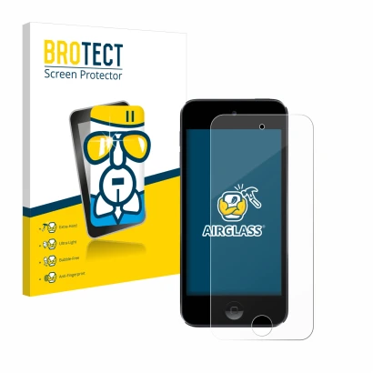 Parte frontale di una confezione del prodotto con il logo del marchio BROTECT. Accanto è raffigurato il dispositivo Apple iPod