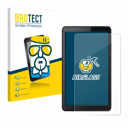 Parte frontale di una confezione del prodotto con il logo del marchio BROTECT. Accanto è raffigurato il dispositivo Lenovo Tab