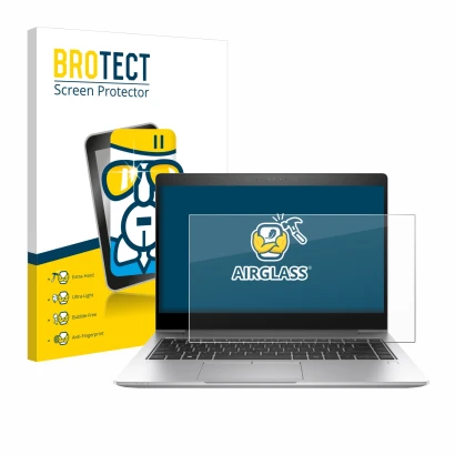 Parte frontale di una confezione del prodotto con il logo del marchio BROTECT. Accanto è raffigurato il dispositivo HP EliteBo