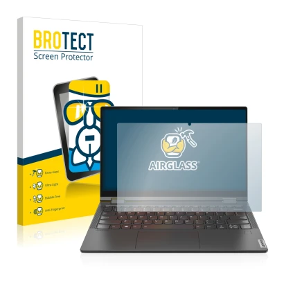 Parte frontale di una confezione del prodotto con il logo del marchio BROTECT. Accanto è raffigurato il dispositivo Lenovo Yog