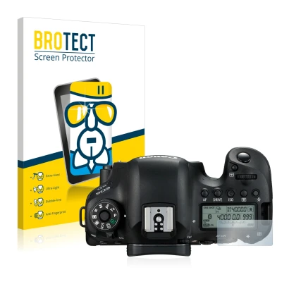 Parte frontale di una confezione del prodotto con il logo del marchio BROTECT. Accanto è raffigurato il dispositivo Canon EOS 