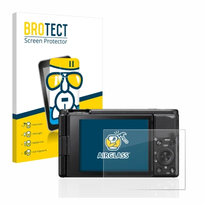 Parte frontale di una confezione del prodotto con il logo del marchio BROTECT. Accanto è raffigurato il dispositivo Sony ZV-1 