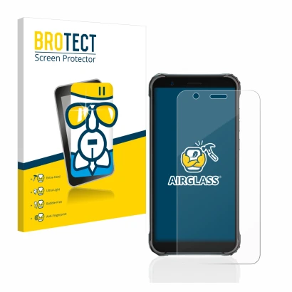 Parte frontale di una confezione del prodotto con il logo del marchio BROTECT. Accanto è raffigurato il dispositivo Blackview