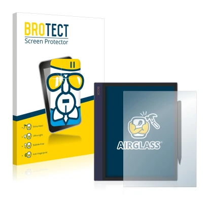 Parte frontale di una confezione del prodotto con il logo del marchio BROTECT. Accanto è raffigurato il dispositivo Boox Note 