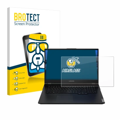 Parte frontale di una confezione del prodotto con il logo del marchio BROTECT. Accanto è raffigurato il dispositivo Lenovo Leg