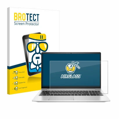 Parte frontale di una confezione del prodotto con il logo del marchio BROTECT. Accanto è raffigurato il dispositivo HP ProBook