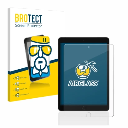 Parte frontale di una confezione del prodotto con il logo del marchio BROTECT. Accanto è raffigurato il dispositivo Apple iPad