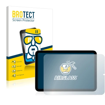 Parte frontale di una confezione del prodotto con il logo del marchio BROTECT. Accanto è raffigurato il dispositivo Apple iPad