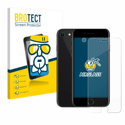 Parte frontale di una confezione del prodotto con il logo del marchio BROTECT. Accanto è raffigurato il dispositivo Apple iPho