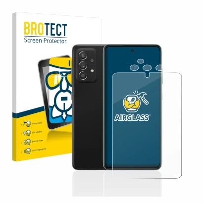 Parte frontale di una confezione del prodotto con il logo del marchio BROTECT. Accanto è raffigurato il dispositivo Samsung Ga