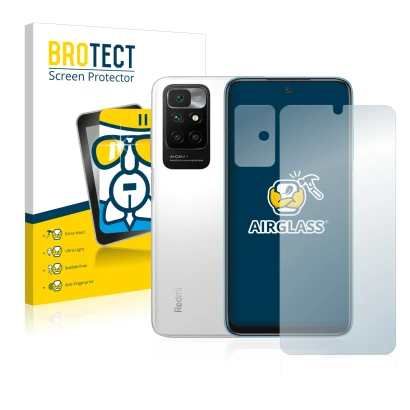 Parte frontale di una confezione del prodotto con il logo del marchio BROTECT. Accanto è raffigurato il dispositivo Xiaomi Red