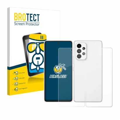 Parte frontale di una confezione del prodotto con il logo del marchio BROTECT. Accanto è raffigurato il dispositivo Samsung Ga