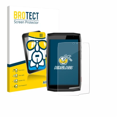 Parte frontale di una confezione del prodotto con il logo del marchio BROTECT. Accanto è raffigurato il dispositivo Crosscall