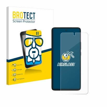 Parte frontale di una confezione del prodotto con il logo del marchio BROTECT. Accanto è raffigurato il dispositivo Motorola E