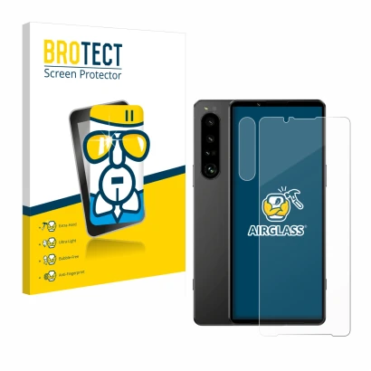 Parte frontale di una confezione del prodotto con il logo del marchio BROTECT. Accanto è raffigurato il dispositivo Sony Xperi