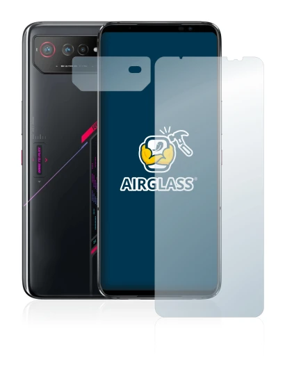 Immagine del dispositivo ASUS ROG Phone 6 (Fronte+Fotocamera) con un'ampia varietà di protezioni per lo schermo.