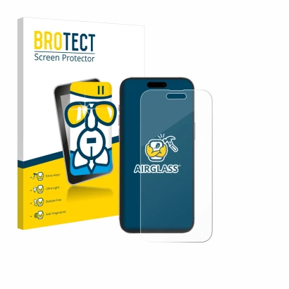 Parte frontale di una confezione del prodotto con il logo del marchio BROTECT. Accanto è raffigurato il dispositivo Apple iPho