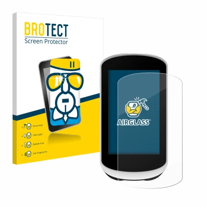 Parte frontale di una confezione del prodotto con il logo del marchio BROTECT. Accanto è raffigurato il dispositivo Garmin Edg