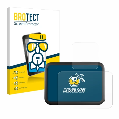 Parte frontale di una confezione del prodotto con il logo del marchio BROTECT. Accanto è raffigurato il dispositivo GoPro Hero