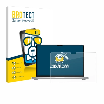 Parte frontale di una confezione del prodotto con il logo del marchio BROTECT. Accanto è raffigurato il dispositivo Apple MacB