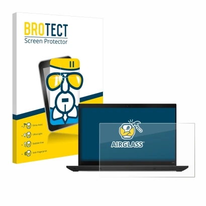 Parte frontale di una confezione del prodotto con il logo del marchio BROTECT. Accanto è raffigurato il dispositivo Lenovo Thi