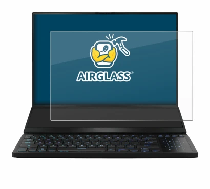 Immagine del dispositivo ASUS ROG Zephyrus Duo 16 2023 con un'ampia varietà di protezioni per lo schermo.