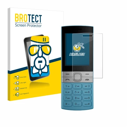 Parte frontale di una confezione del prodotto con il logo del marchio BROTECT. Accanto è raffigurato il dispositivo Nokia 150