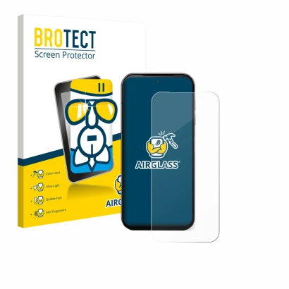 Parte frontale di una confezione del prodotto con il logo del marchio BROTECT. Accanto è raffigurato il dispositivo Fairphone