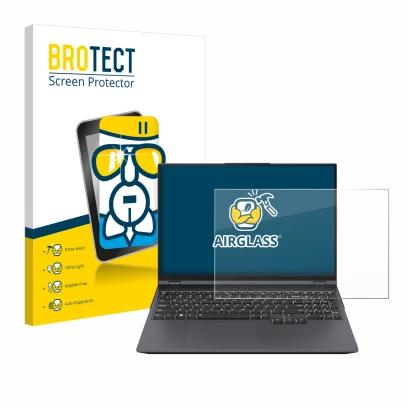 Parte frontale di una confezione del prodotto con il logo del marchio BROTECT. Accanto è raffigurato il dispositivo Lenovo Leg