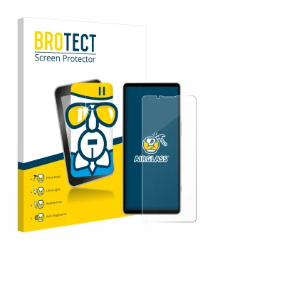 Parte frontale di una confezione del prodotto con il logo del marchio BROTECT. Accanto è raffigurato il dispositivo Sony Xperi