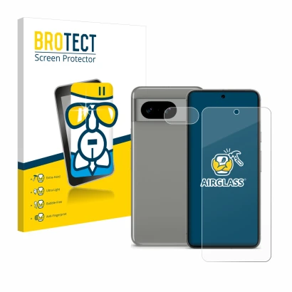 Parte frontale di una confezione del prodotto con il logo del marchio BROTECT. Accanto è raffigurato il dispositivo Google Pix