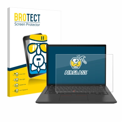 Parte frontale di una confezione del prodotto con il logo del marchio BROTECT. Accanto è raffigurato il dispositivo Lenovo Thi