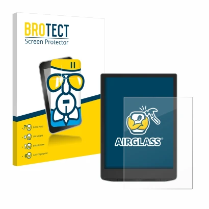 Parte frontale di una confezione del prodotto con il logo del marchio BROTECT. Accanto è raffigurato il dispositivo PocketBook