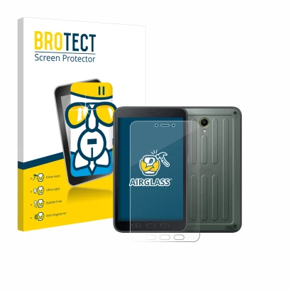 Parte frontale di una confezione del prodotto con il logo del marchio BROTECT. Accanto è raffigurato il dispositivo Samsung Ga