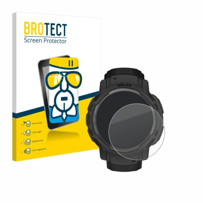 Parte frontale di una confezione del prodotto con il logo del marchio BROTECT. Accanto è raffigurato il dispositivo Garmin Ins