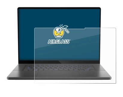 Immagine del dispositivo ASUS ROG Zephyrus G16 2024 con un'ampia varietà di protezioni per lo schermo.