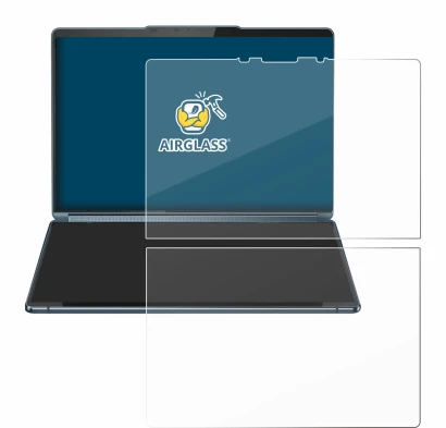 Immagine del dispositivo Lenovo Yoga Book 9i Gen 9 con un'ampia varietà di protezioni per lo schermo.
