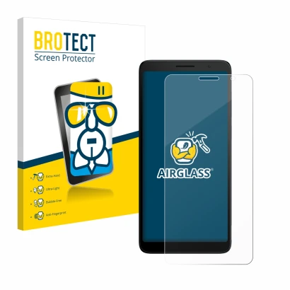 Parte frontale di una confezione del prodotto con il logo del marchio BROTECT. Accanto è raffigurato il dispositivo TCL 501 co