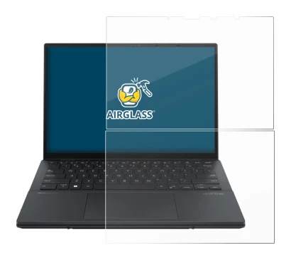 Immagine del dispositivo ASUS ZenBook Duo OLED 2024 UX8406 con un'ampia varietà di protezioni per lo schermo.