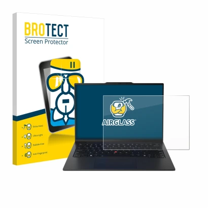 Parte frontale di una confezione del prodotto con il logo del marchio BROTECT. Accanto è raffigurato il dispositivo Lenovo Thi