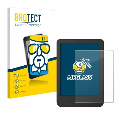 Parte frontale di una confezione del prodotto con il logo del marchio BROTECT. Accanto è raffigurato il dispositivo Tolino Shi