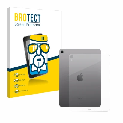 Parte frontale di una confezione del prodotto con il logo del marchio BROTECT. Accanto è raffigurato il dispositivo Apple iPad